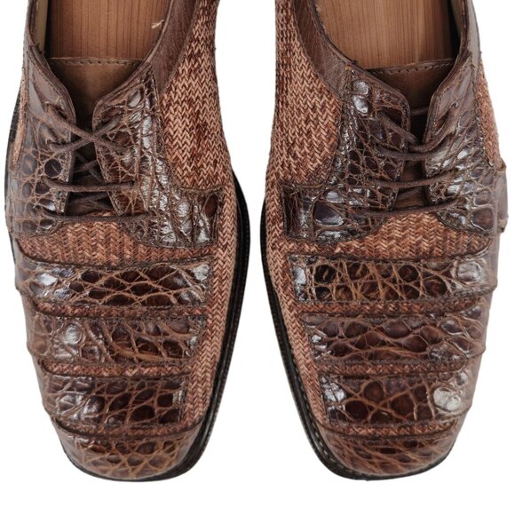 R. Martegani Italy Exotic Alligator and Woven Fabric Brown Dress Shoes Mens 9.5M - Picture 11 of 11